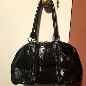 Michael Kors black patent leather dome satchel handbag
